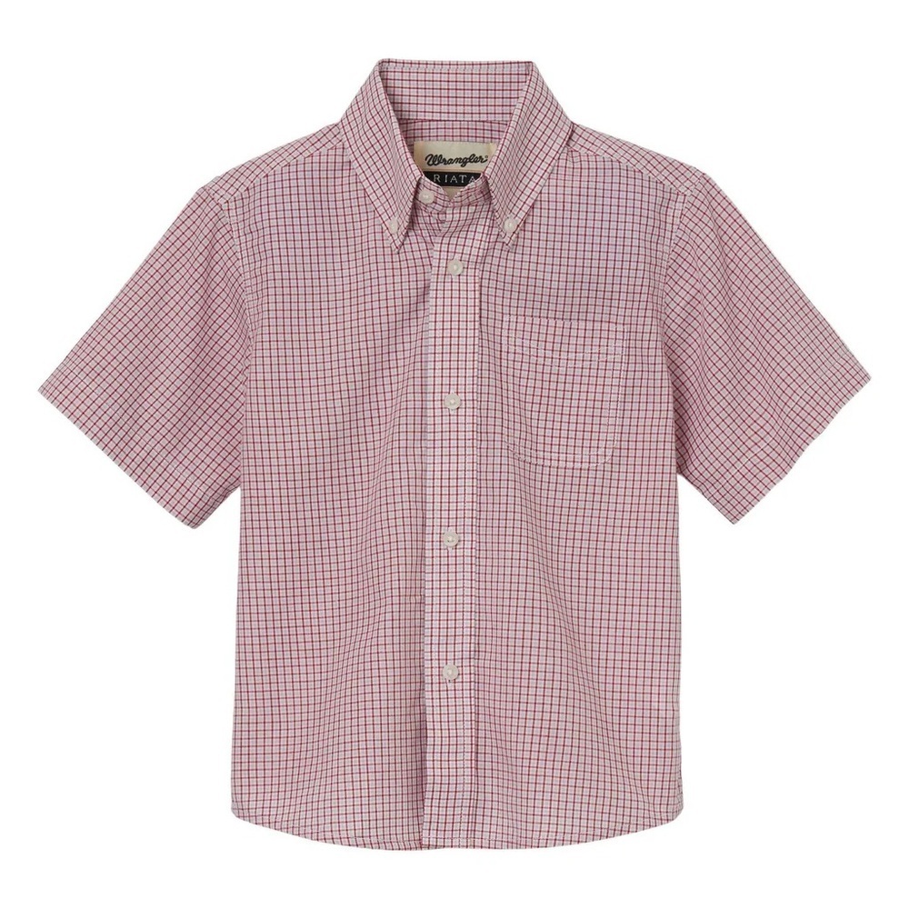 Wrangler Riata Button Up Shirt Boys Size M or L Red Plaid Short Sleeve